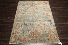 6x9 Celadon, Beige, Orange Color Hand Knotted Indo Oushak Wool Traditional Oriental Rug