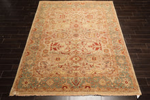 8x10 Beige, Celadon, Rust Color Hand Knotted Oushak Wool Traditional Oriental Rug