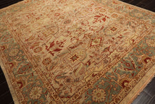 8x10 Beige, Celadon, Rust Color Hand Knotted Oushak Wool Traditional Oriental Rug