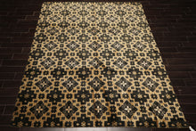 8x10 Tan, Charcoal, Color Hand Knotted Tibetan Wool Transitional Oriental Rug