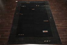 8x11 Black, Ivory, Green Color Hand Knotted Gabbeh Wool Modern & Contemporary Oriental Rug