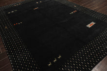 8x11 Black, Ivory, Green Color Hand Knotted Gabbeh Wool Modern & Contemporary Oriental Rug