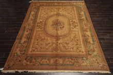 8x11 Tan, Rose, Brown Color Hand Knotted French Aubusson Savonnerie Wool Traditional Oriental Rug
