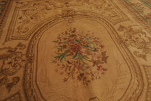 8x11 Tan, Rose, Brown Color Hand Knotted French Aubusson Savonnerie Wool Traditional Oriental Rug
