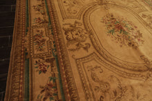 8x11 Tan, Rose, Brown Color Hand Knotted French Aubusson Savonnerie Wool Traditional Oriental Rug