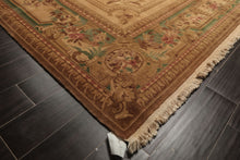 8x11 Tan, Rose, Brown Color Hand Knotted French Aubusson Savonnerie Wool Traditional Oriental Rug