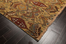 8x10 Light Gold, Rust, Sage Color Hand Knotted Soumak Wool Traditional Oriental Rug