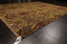 8x10 Light Gold, Rust, Sage Color Hand Knotted Soumak Wool Traditional Oriental Rug