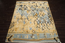 8x10 Light Gold, Aqua, Black Color Hand Knotted Oushak Wool Modern & Contemporary Oriental Rug