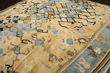 8x10 Light Gold, Aqua, Black Color Hand Knotted Oushak Wool Modern & Contemporary Oriental Rug