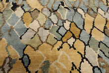 8x10 Light Gold, Aqua, Black Color Hand Knotted Oushak Wool Modern & Contemporary Oriental Rug