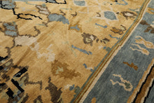8x10 Light Gold, Aqua, Black Color Hand Knotted Oushak Wool Modern & Contemporary Oriental Rug