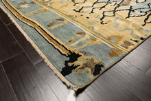 8x10 Light Gold, Aqua, Black Color Hand Knotted Oushak Wool Modern & Contemporary Oriental Rug