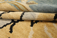 8x10 Light Gold, Aqua, Black Color Hand Knotted Oushak Wool Modern & Contemporary Oriental Rug