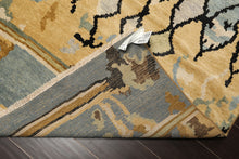8x10 Light Gold, Aqua, Black Color Hand Knotted Oushak Wool Modern & Contemporary Oriental Rug