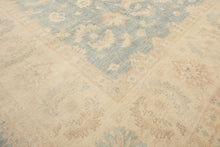 9x12 Aqua, Ivory, Tan Color Hand Knotted Chobi Peshawar Wool Traditional Oriental Rug