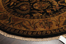 8' Round Black, Gold, Maroon Color Hand Knotted Agra Wool Traditional Oriental Rug