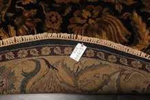 8' Round Black, Gold, Maroon Color Hand Knotted Agra Wool Traditional Oriental Rug