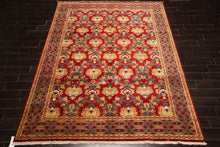 8x10 Red, Gold, Navy Color Hand Knotted Agra Wool Traditional Oriental Rug