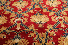 8x10 Red, Gold, Navy Color Hand Knotted Agra Wool Traditional Oriental Rug