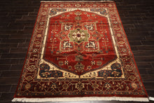 8x10 Rust, Maroon, Ivory Color Hand Knotted Indo Heriz Wool Traditional Oriental Rug
