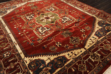 8x10 Rust, Maroon, Ivory Color Hand Knotted Indo Heriz Wool Traditional Oriental Rug