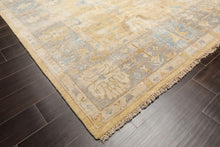 8x10 Light Gold, Gray, Aqua Color Hand Knotted Oushak Wool Traditional Oriental Rug