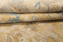 8x10 Light Gold, Gray, Aqua Color Hand Knotted Oushak Wool Traditional Oriental Rug
