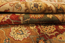 8x10 Beige, Tan, Aqua Color Hand Knotted Agra Wool Transitional Oriental Rug