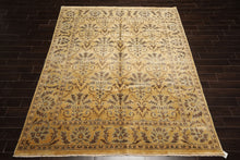 8x10 Gold, Brown, Aqua Color Hand Knotted Oushak Wool Transitional Oriental Rug