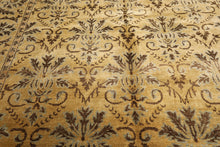 8x10 Gold, Brown, Aqua Color Hand Knotted Oushak Wool Transitional Oriental Rug