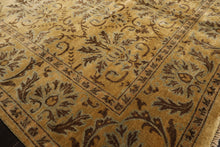 8x10 Gold, Brown, Aqua Color Hand Knotted Oushak Wool Transitional Oriental Rug