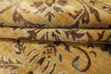 8x10 Gold, Brown, Aqua Color Hand Knotted Oushak Wool Transitional Oriental Rug