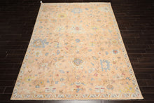 9x12 Blush, Aqua, Gold Color Hand Knotted Oushak Wool Traditional Oriental Rug