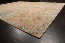 9x12 Blush, Aqua, Gold Color Hand Knotted Oushak Wool Traditional Oriental Rug