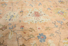 9x12 Blush, Aqua, Gold Color Hand Knotted Oushak Wool Traditional Oriental Rug