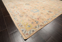 9x12 Blush, Aqua, Gold Color Hand Knotted Oushak Wool Traditional Oriental Rug