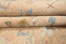9x12 Blush, Aqua, Gold Color Hand Knotted Oushak Wool Traditional Oriental Rug