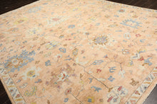 9x12 Blush, Aqua, Gold Color Hand Knotted Oushak Wool Traditional Oriental Rug