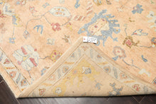 9x12 Blush, Aqua, Gold Color Hand Knotted Oushak Wool Traditional Oriental Rug