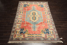 7x9 Rose, Aqua, Ivory Color Hand Knotted Turkish Sultanhan Wool Traditional Oriental Rug