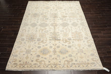 8x10 Ivory, Gray, Tan Color Hand Knotted Oushak Wool Traditional Oriental Rug