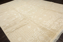 9x12 Tone on Tone Ivory, , Color Hand Knotted Tibetan Wool & Bamboo Silk Transitional Oriental Rug