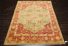 8x10 Lime, Rust, Ivory Color Hand Knotted Oushak Wool Traditional Oriental Rug