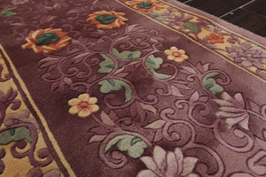 2'1''x10'  Runner Aubergine Hand-Knotted Traditional Thick Pile French Aubusson 100% Wool Oriental Area Rug