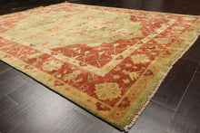 8x10 Lime, Rust, Ivory Color Hand Knotted Oushak Wool Traditional Oriental Rug