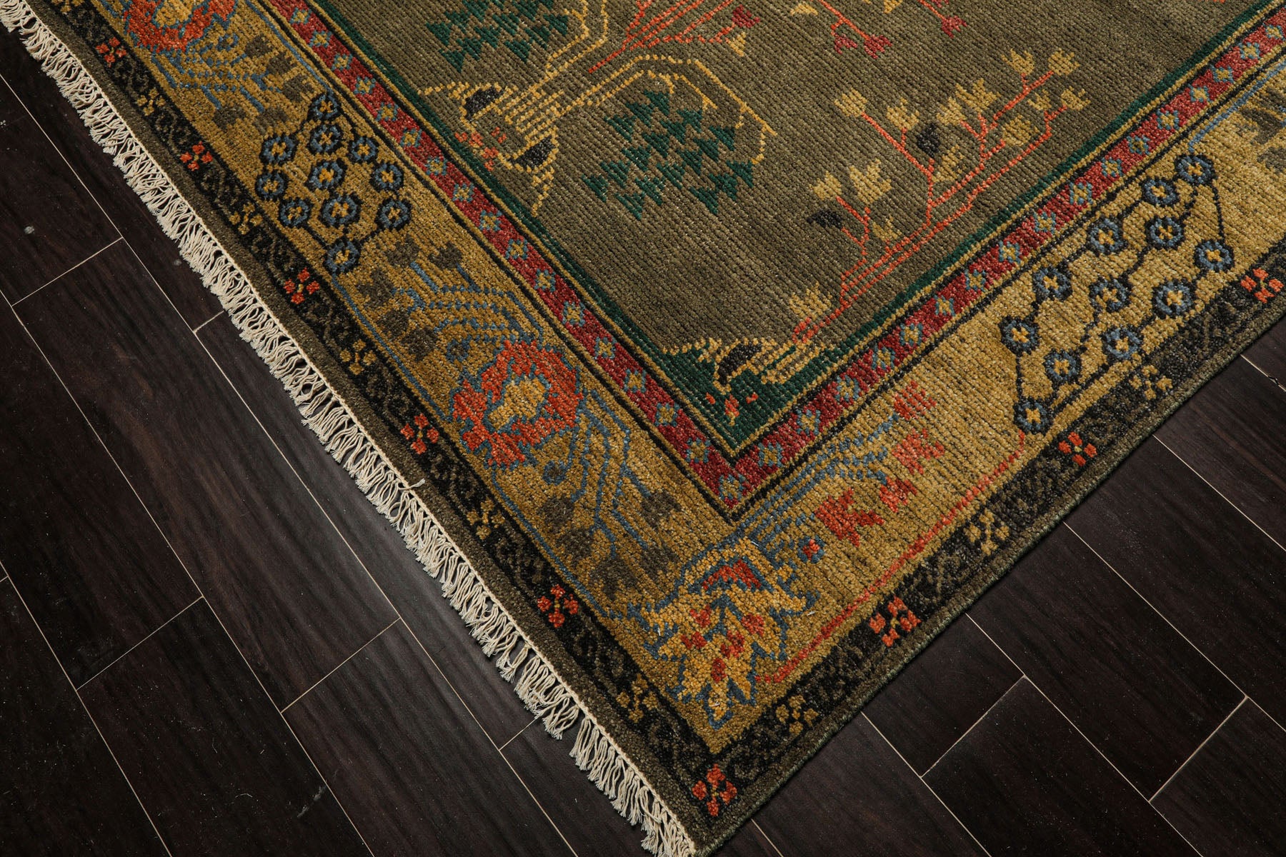 Mission Craft Rug LoomBloom Multi Size Green Hand Knotted Arts & Crafts/Mission Donegal ...