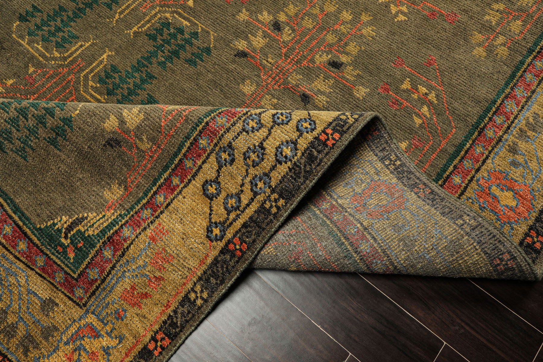 Mission Craft Rug LoomBloom Multi Size Green Hand Knotted Arts & Crafts/Mission Donegal ...