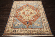 8x10 Rust, Gold, Beige Color Hand Knotted Heriz Wool Traditional Oriental Rug