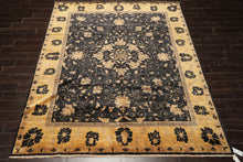 8x10 Charcoal, Gold, Tan Color Hand Knotted Oushak Wool Traditional Oriental Rug